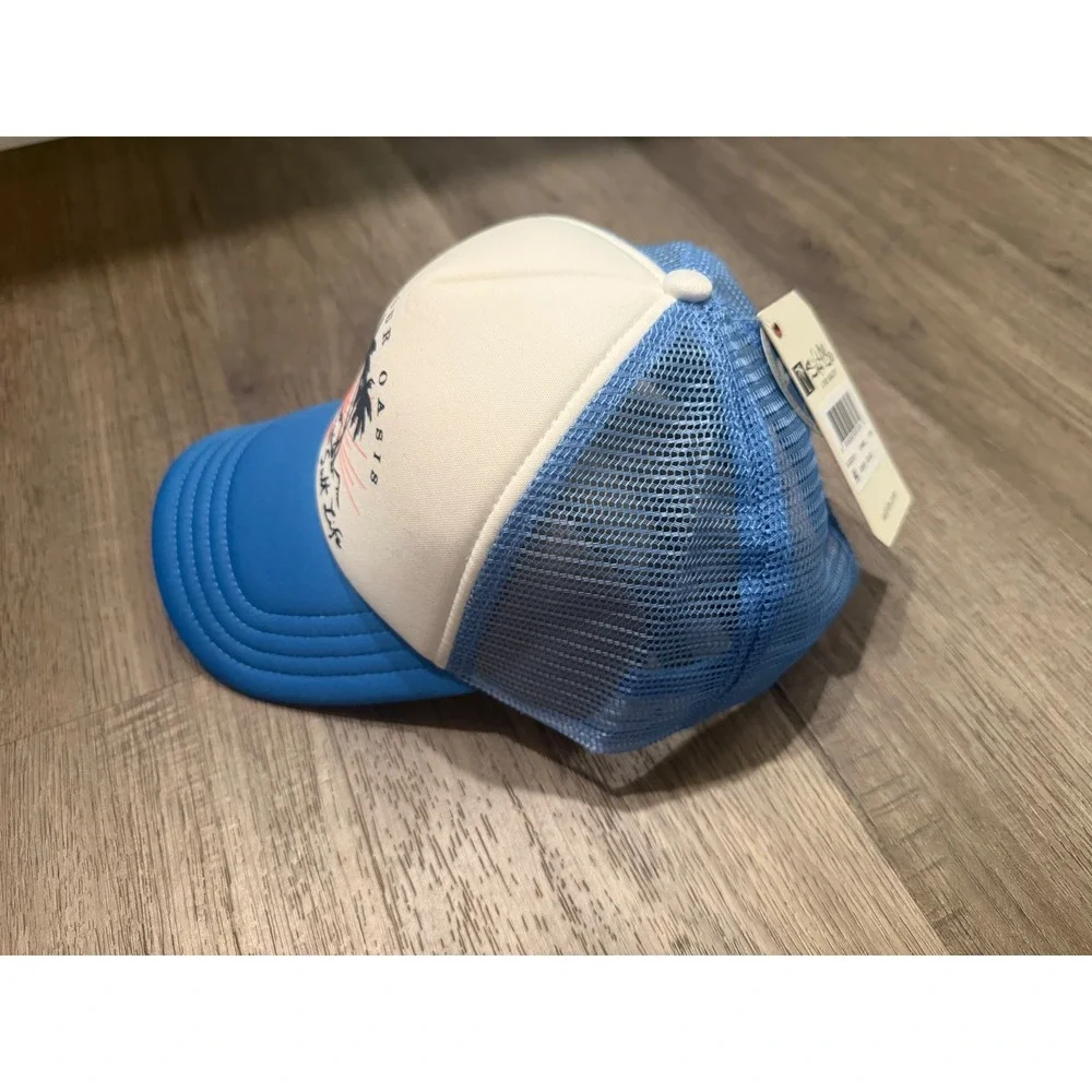 Salt Life Find Your Oasis Trucker Hat Blue White Mesh Snapback Cap Beach NEW